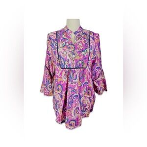 Ruby Rd. Pink and Purple Embellished Blouse Size Small Gold Metallic
